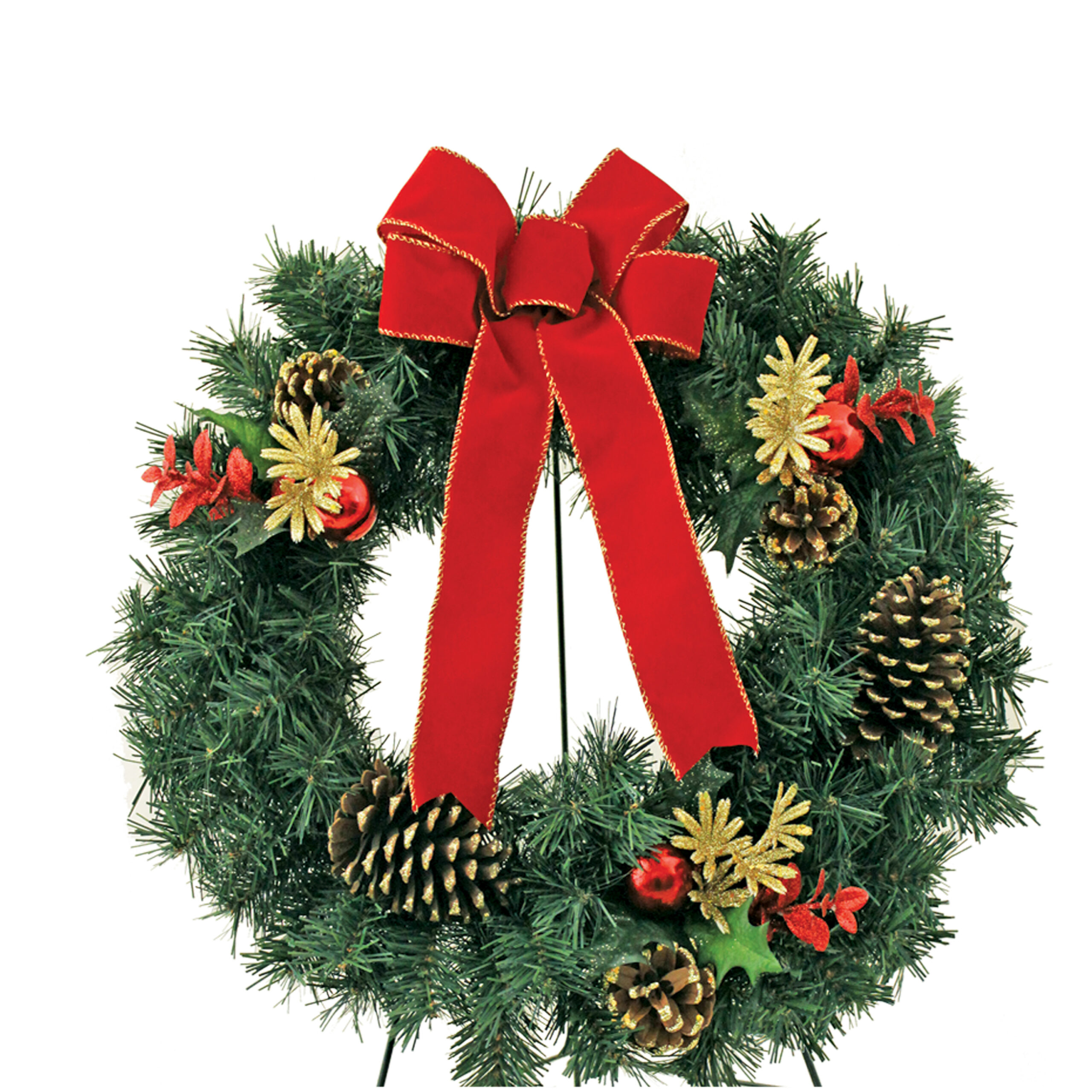 Christmas Wreath with Christmas Balls, Garnishment and Red Bow - Mt Calvary  Cemetery